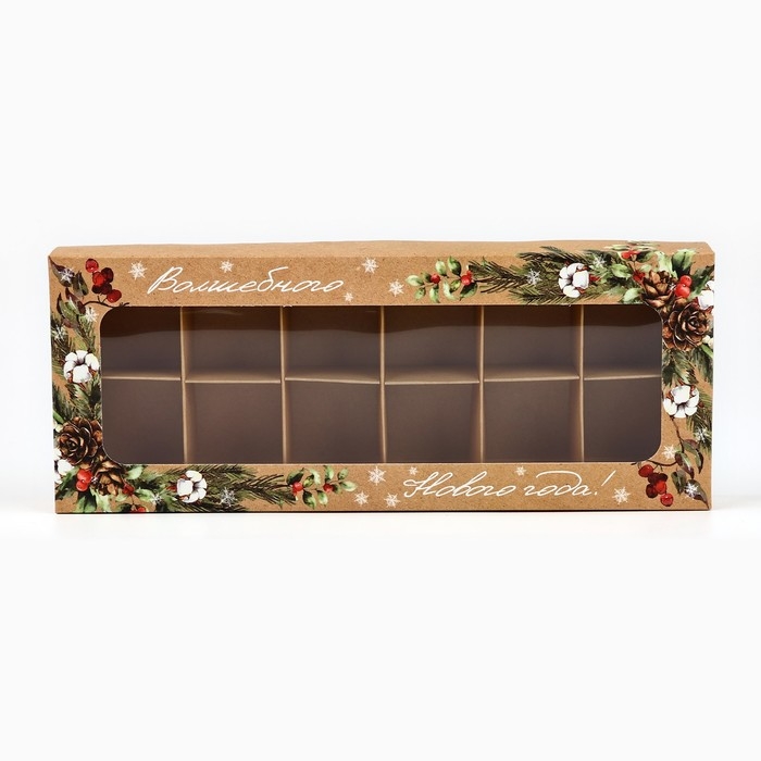 Коробка складная под 12 конфет &laquo;Новогодняя ботаника&raquo;, 3.8 х 10.5 х 26.5 см, Новый год
