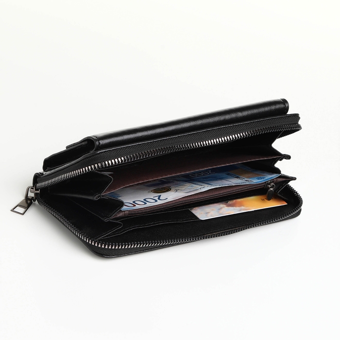Портмоне мужское на молнии, отдел для карт, монет, цвет чёрный Портмоне мужское на молнии, отдел для карт, монет, цвет чёрный