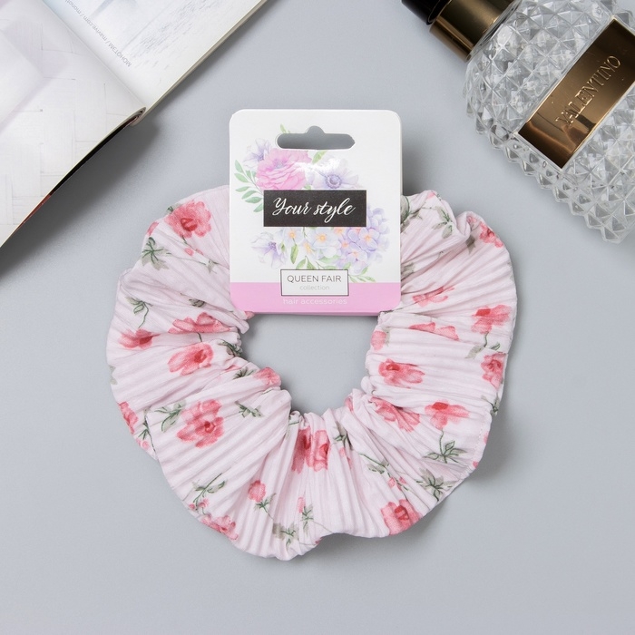 Резинка для волос "Орбита" жатка цветы, 12 см, розовый