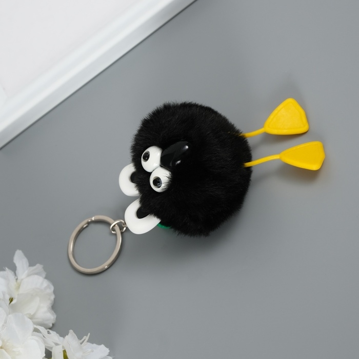 Пушистик на кольце "Большеглазая ворона" чёрный 9,5х6х6 см