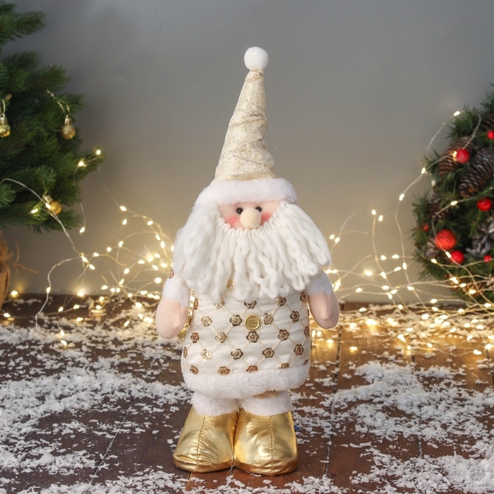 Мягкая игрушка Мягкая игрушка "Дед Мороз цветочек" (59х21 см выдвинутые ножки) 40х21 см, золотисто-белый