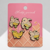 Набор значков (4 шт.) &laquo;Банан&raquo;, цветной в чёрном металле