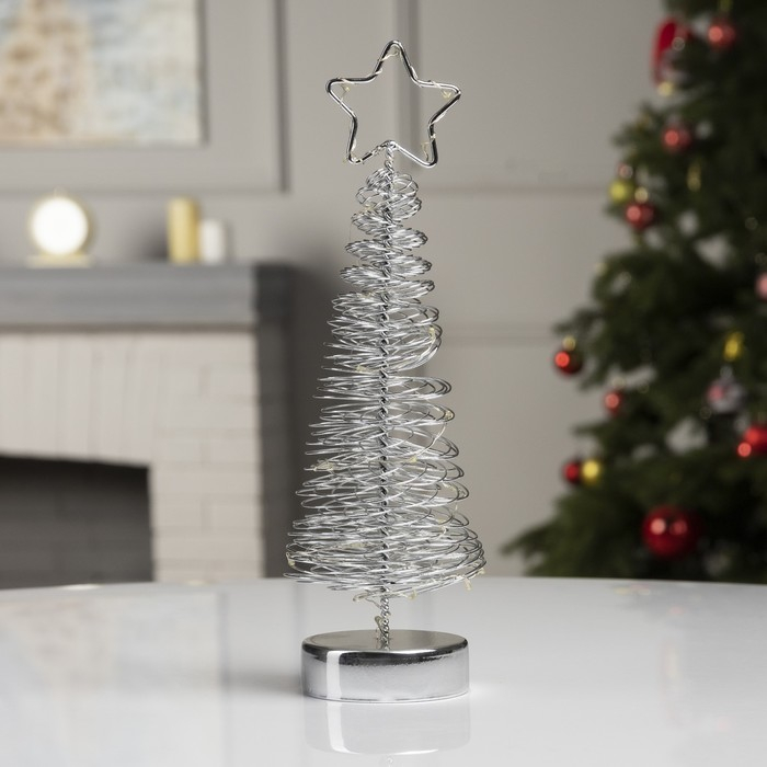 Светодиодная фигура &laquo;Ёлка плетёная&raquo; 8 &times; 30 &times; 8 см, металл, батарейки АААх3 (не в комплекте), свечение белое