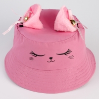Панама детская для девочки &laquo;Кошка&raquo;, +ушки-заколки, цвет розовый, р-р 54