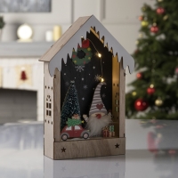 Светодиодная фигура &laquo;Домик с эльфом&raquo; 14 &times; 29 &times; 5.5 см, дерево, батарейки AAAx2 (не в комплекте), свечение тёплое белое