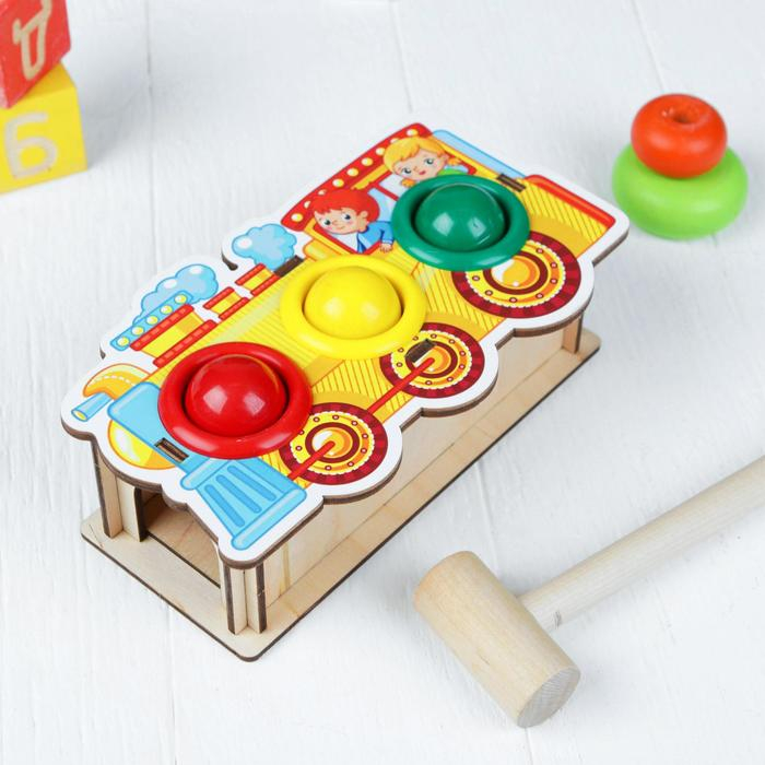 Стучалка-сортер &laquo;Паровоз&raquo;, с молотком, МИКС, шарики: 3 см