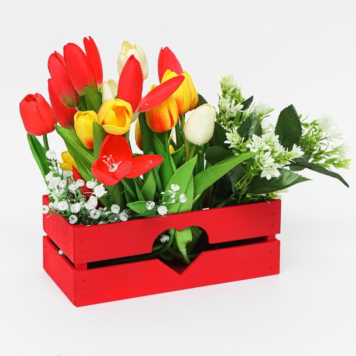 Кашпо деревянное, двухреечное Кашпо деревянное, двухреечное "Сердце", красный, 24,5 х 11,5 х 9 см