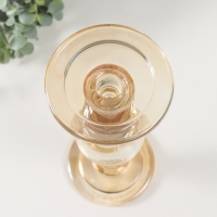 Подсвечник стекло на 1 свечу двусторонний "Классический с шаром" золотистый 11х11х29,5 см