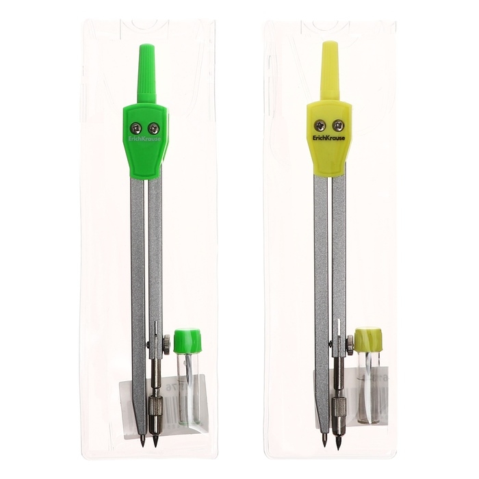 Циркуль металлический ErichKrause "Neon", 135мм, со сменным грифелем, PVC чехол, микс