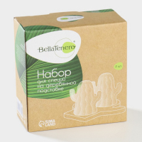 Набор фарфоровый для специй на бамбуковой подставке BellaTenero &laquo;Кактусы&raquo;, 2 предмета: солонка 75 мл, перечница 75 мл, цвет белый