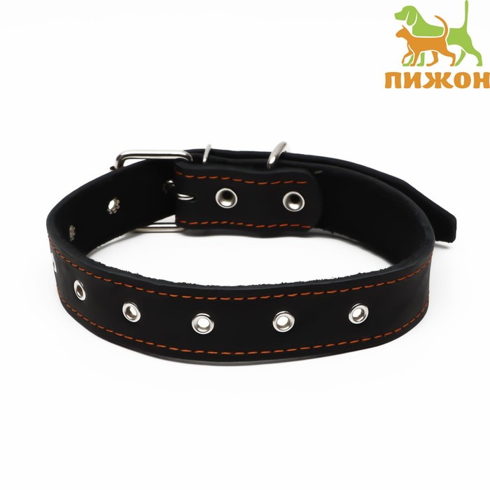 Ошейник кожаный на синтепоне, безразмерный, 71 х 3,5 см, ОШ 29-62 см, чёрный Ошейник кожаный на синтепоне, безразмерный, 71 х 3,5 см, ОШ 29-62 см, чёрный