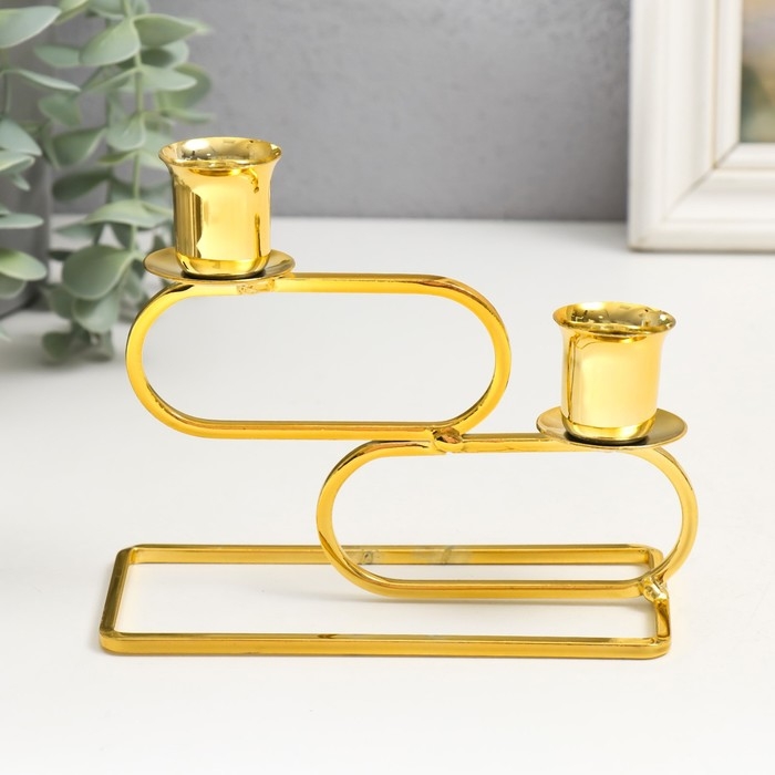 Подсвечник металл на 2 свечи Подсвечник металл на 2 свечи "Овалы" d=2,3 см золото 6х15х11 см