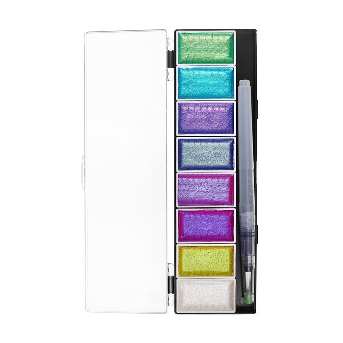 Краски акварельные, перламутровые, + кисть, в пластиковой коробке, 8 цветов