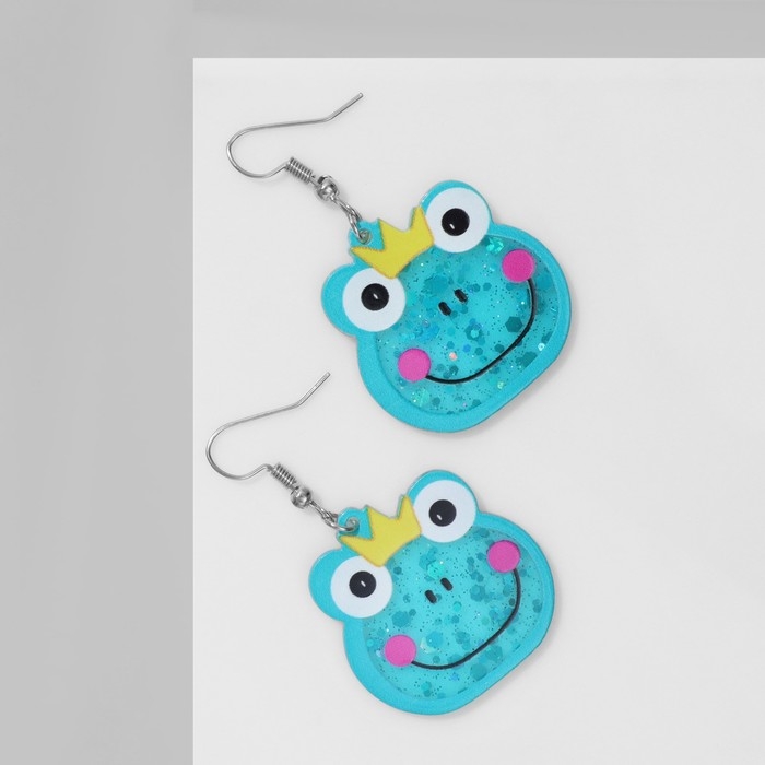 Серьги акрил &laquo;Лягушки&raquo; королевы, цветные в серебре