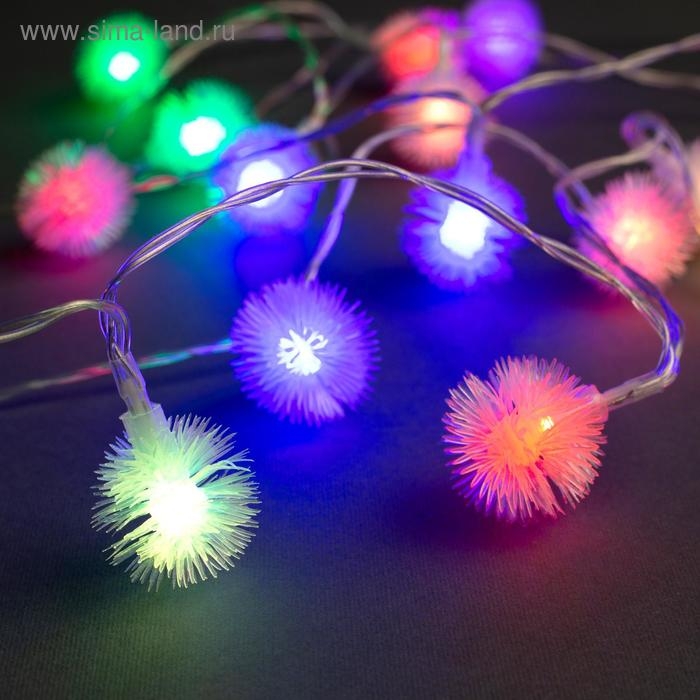 Гирлянда &laquo;Нить&raquo; 3 м с насадками &laquo;Ёжики&raquo;, IP20, прозрачная нить, 20 LED, батарейки AAх3 (нет в комплекте), свечение мульти
