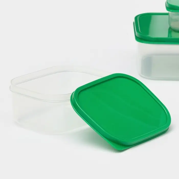 Набор контейнеров пищевых прямоугольных Доляна, 3 шт: 150 мл, 500 мл, 1,2 л, цвет зелёный