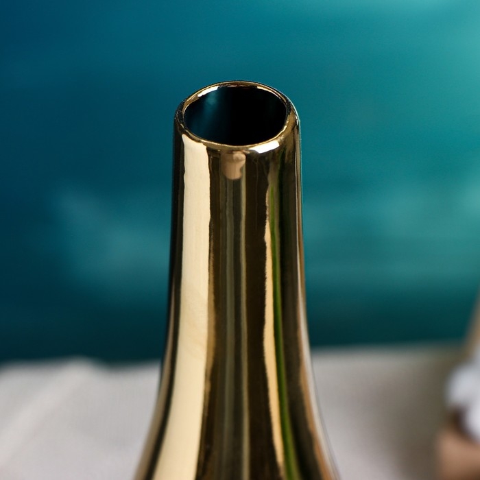 Керамическая ваза для цветов, сухоцветов &laquo;Голден тайм&raquo;, настольная, 33&times;7.5&times;3 см, золото