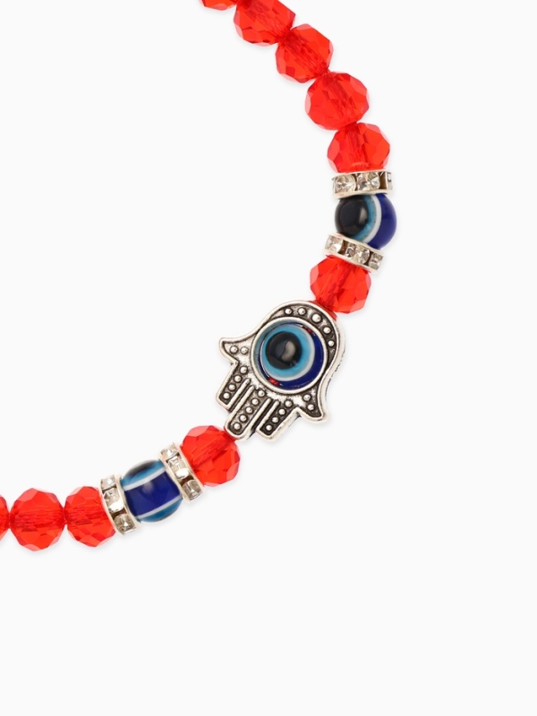 Браслет-оберег &laquo;Красная нить&raquo; рука счастья Хамса, хрусталики, цвет синий в чернёном серебре, d=8 см