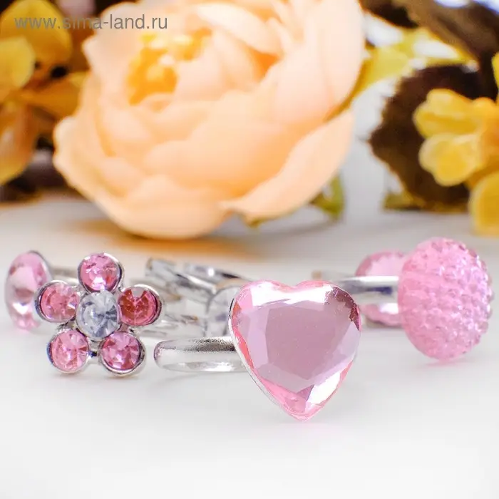 Кольцо детские Выбражулька &laquo;Романтика&raquo;, бело-розовое в серебре, фасовка 36 шт.