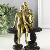 Сувенир полистоун "Абстракция. Парочка на скамейке" золото с серым 15,5х7,5х20,5 см