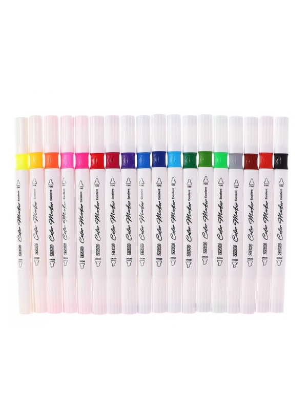 Набор маркеров 18 цветов в пластиковом тубусе, двусторонние