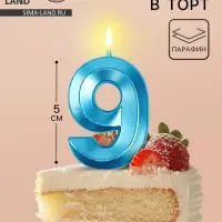 Свеча в торт на шпажке &laquo;Грань&raquo;, цифра 9, голубая, 5 см