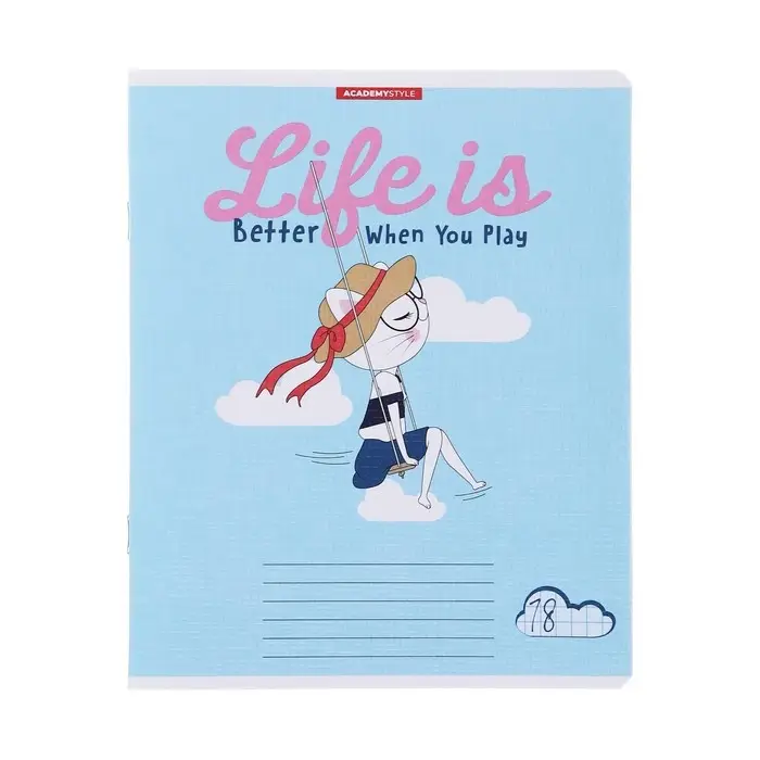 Тетрадь 18 листов в клетку "КотоДевочки", обложка бумага, текстура, блок офсет, МИКС