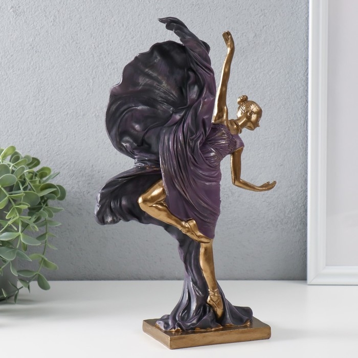 Сувенир полистоун "Балерина в летящем фиолетовом платье" бронза 19х7,5х30,5 см