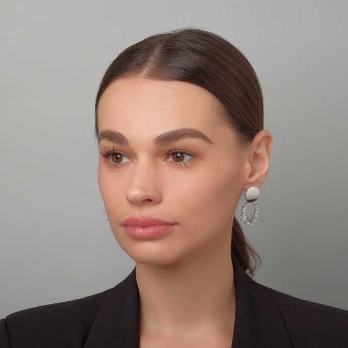 Серьги со стразами «Вспышка» круг, цвет белый в серебре Серьги со стразами «Вспышка» круг, цвет белый в серебре