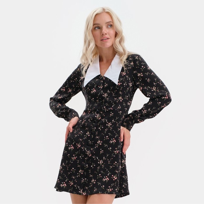 Платье женское с воротником MIST р. 44, чёрный Платье женское с воротником MIST р. 44, чёрный