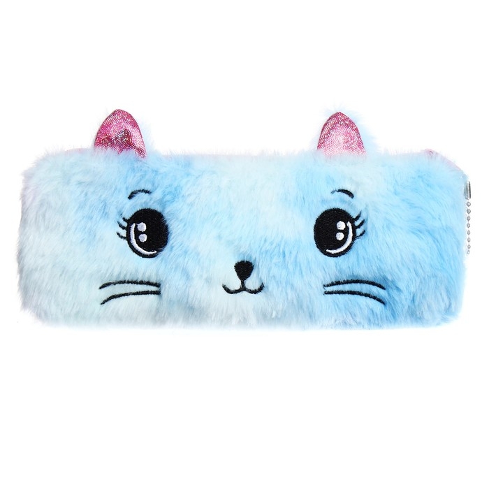 Пенал школьный меховой на молнии Calligrata "Кошечка", микс