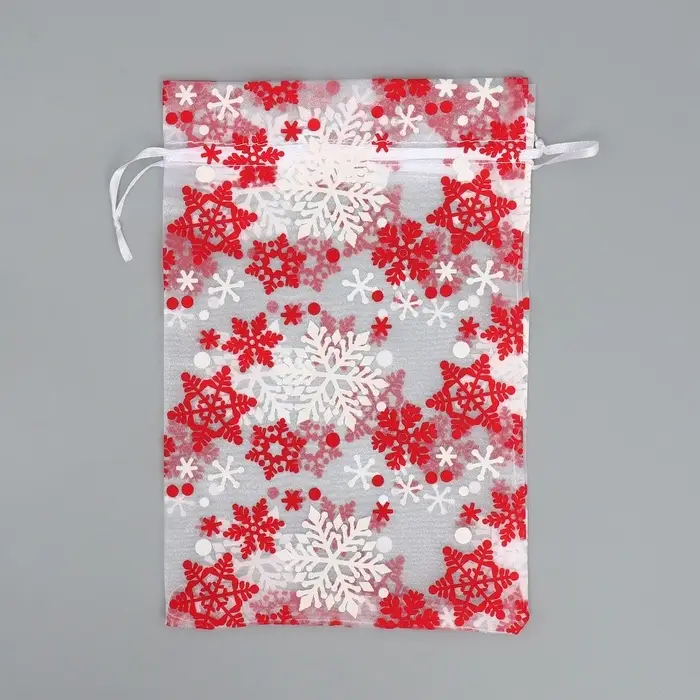 Мешочек подарочный органза &laquo;Новогодний танец&raquo;, снежинки, 16 х 24 см +/- 1.5 см