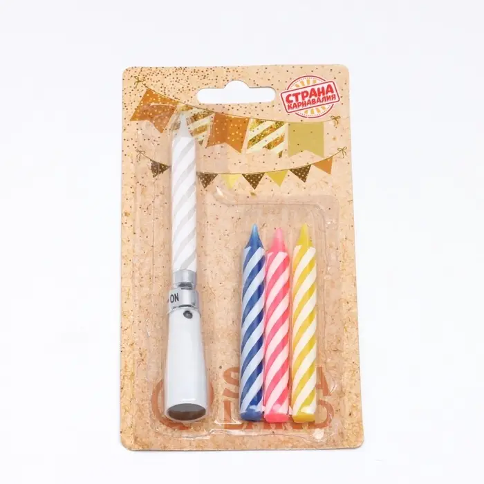 Свечи для торта &laquo;Яркая полоска&raquo;, 7 см, набор 3 витых и музыкальная