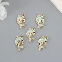 Декор для творчества металл, стразы "Двойной дельфин" голубой 2,2х2,1 см