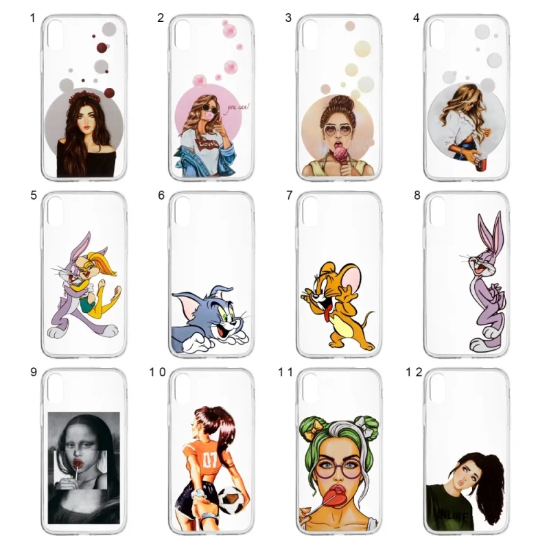 Чехол iPh XR clear TPU 1.2 mm с принтами в ассортименте