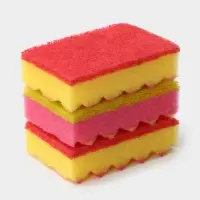 Губка для посуды с чистящим слоем PRIDE, 3 шт, 100&times;65&times;30 мм, МИКС