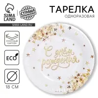 Тарелка одноразовая бумажная &laquo;С днем рождения&raquo;, 18 см