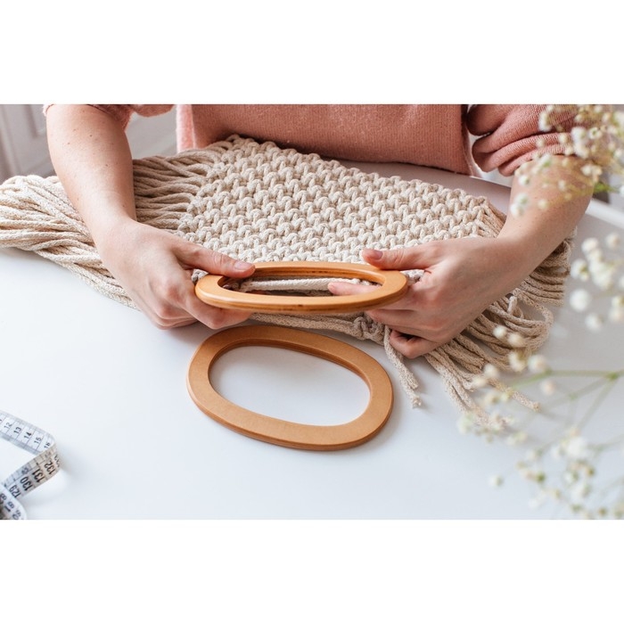 Ручки для сумок деревянные, d = 13 × 7,5 / 17 × 11,5 см, 2 шт, цвет бежевый Ручки для сумок деревянные, d = 13 × 7,5 / 17 × 11,5 см, 2 шт, цвет бежевый