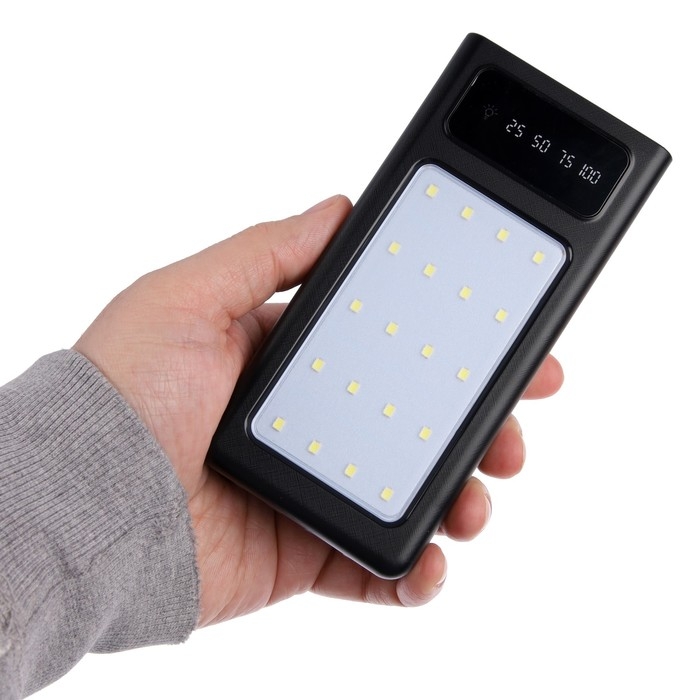 Внешний аккумулятор 486, 20000 мАч, кабели Type-C/Lightning/MicroUSB, фонарь, чёрный