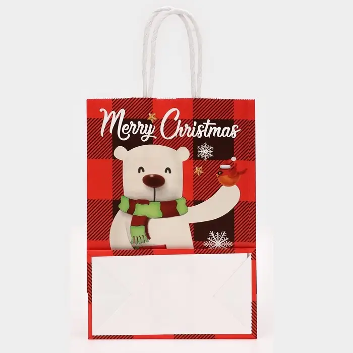 Пакет бумажный подарочный новогодний крафт &laquo;Белый Медведь&raquo; 15&times;21&times;8 см