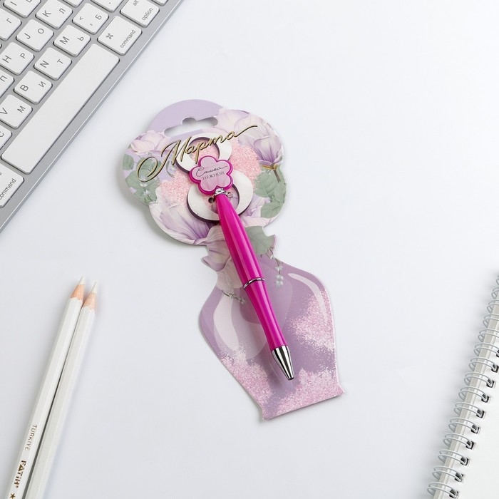 Ручка &laquo;8 Марта&raquo;,пластик, с цветок, на подложке-ваза