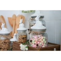 Банка стеклянная для сыпучих продуктов с керамической крышкой Доляна &laquo;Зайка&raquo;, 600 мл