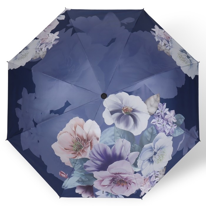 Зонт механический &laquo;Фиалки&raquo;, эпонж, 4 сложения, 8 спиц, R = 49/55 см, D = 110 см, цвет МИКС