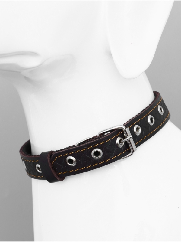 Ошейник кожаный усиленный капроном с полукольцом,  55 х 2,5 см, ОШ 27-53 см, коричневый