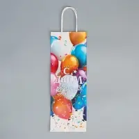 Пакет подарочный под бутылку, упаковка, &laquo;С Днём рождения&raquo;, белый крафт, 13 х 36 х 10 см