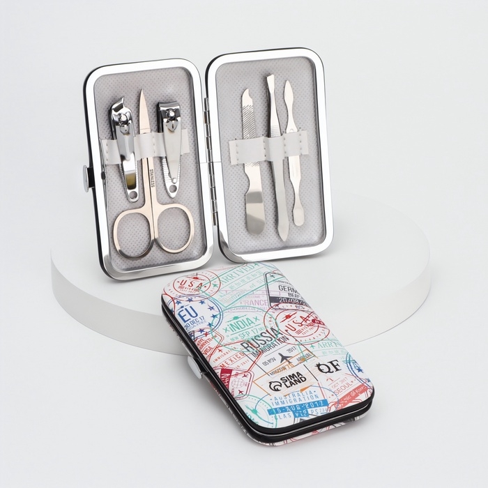 Набор маникюрный «Штамп», 6 предметов, в футляре, разноцветный Набор маникюрный «Штамп», 6 предметов, в футляре, разноцветный