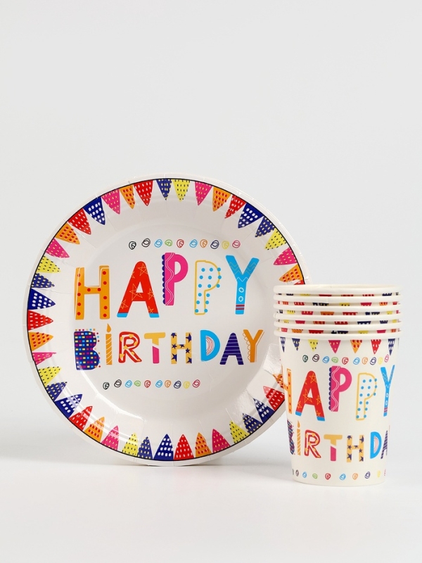 Набор бумажной посуды "С днём рождения", набор 12 шт.,