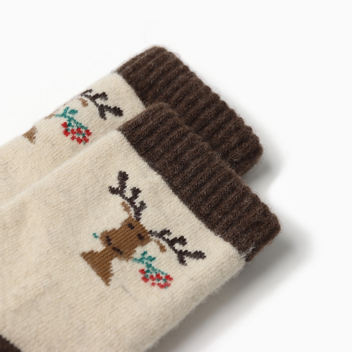 Носки детские из монгольской шерсти "Олень", цвет шоколадный, размер 12-14