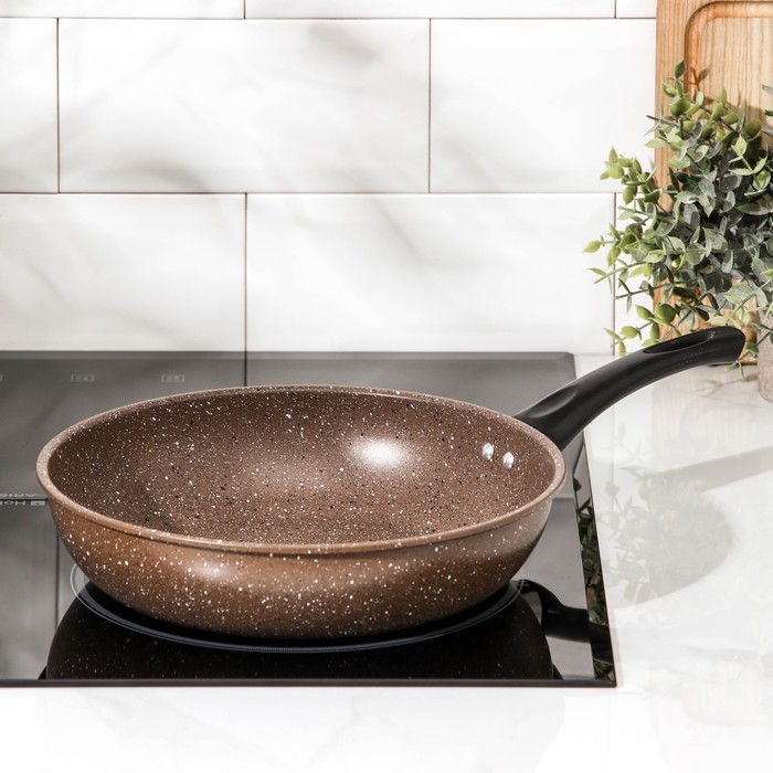 Сковорода Rock, d=25 см, пластиковая ручка, антипригарное покрытие, цвет коричневый