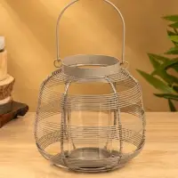 Подсвечник фонарь со стеклянной колбой 19х19х18 см, d 7,5 см, металл, цв. серый